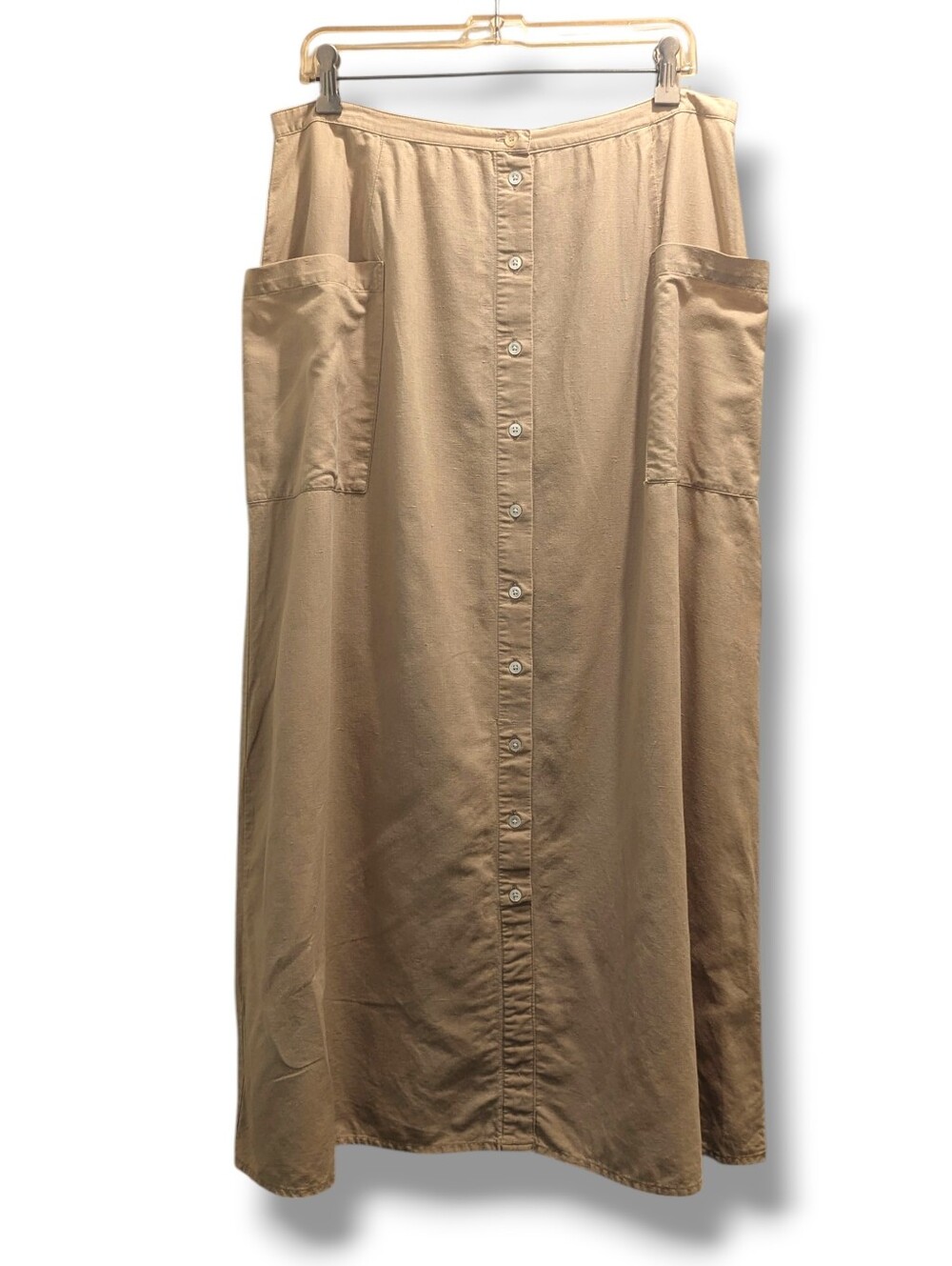 Eddie Bauer Vintage 90's Button-Front Skirt Light Beige Cotton Linen Blend- 18T
